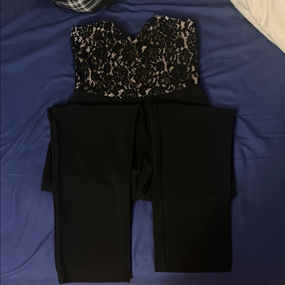 Black Lace Strapless Jumpsuit